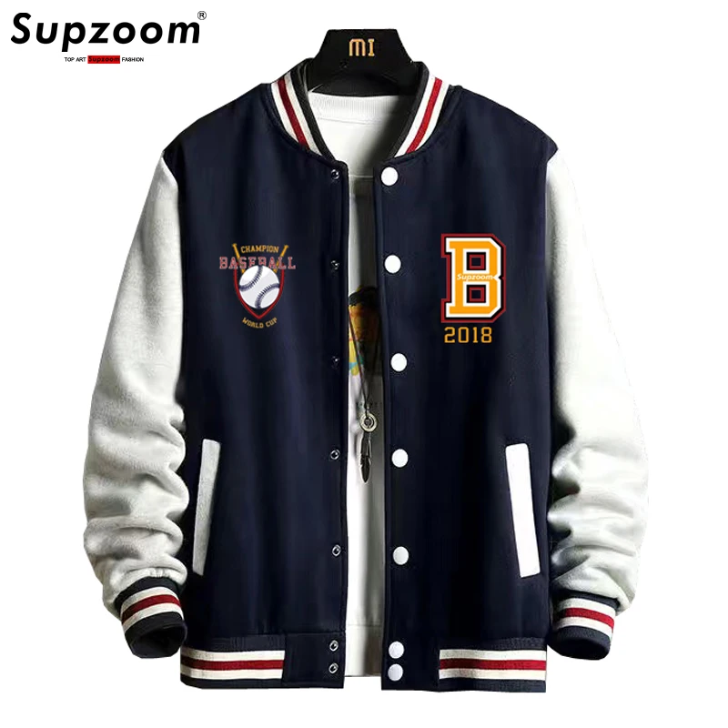 

Supzoom New Arrival Letter Rib Sleeve Cotton Fashion Logo Single Breasted Casual Bomber Baseball Jacket Loose Cardigan Coat