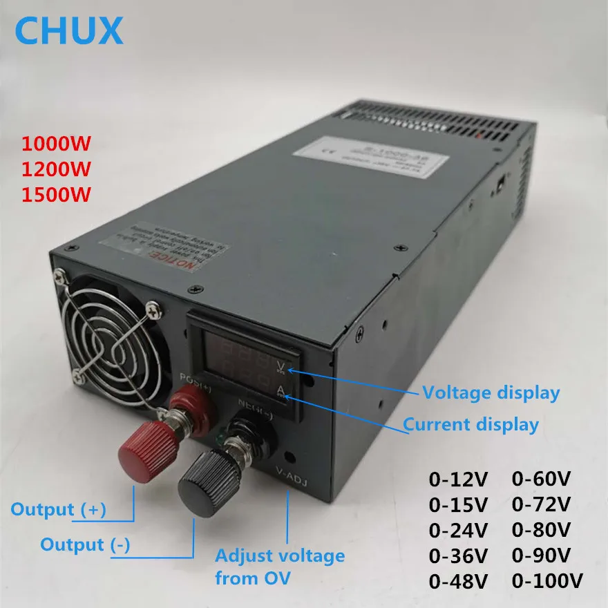 CHUX 0 12V 15V 24V 36V 48V 60V 72V 80V 90V 100V AC DC Светодиодный дисплей Импульсный источник питания