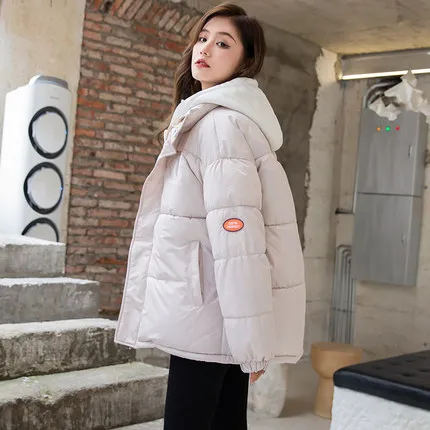 Casual Women's Down Cotton Jacket New Winter Fashion Simple Women's Loose Hooded Thick Cotton Jacket