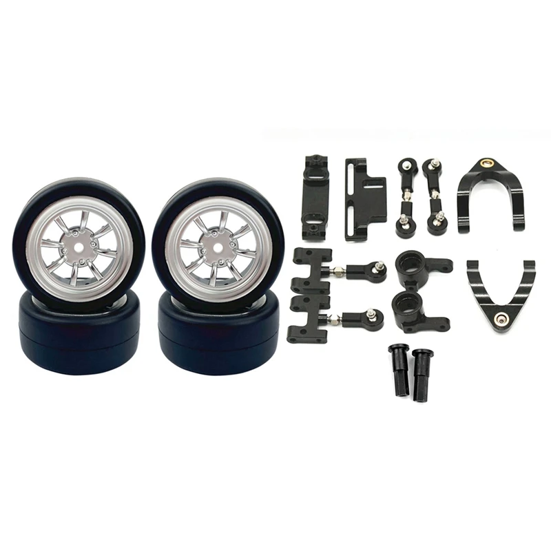 

Wheel Rim and Rubber Drift Tire Tyres with D12 CNC Metal Upper Lower Swing Arm Steering Cup Hex Adapter Accessories