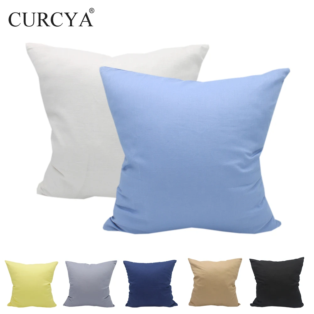 

CURCYA Natural Cotton Linen Cushion Case Fashion Home Decorative Solid Sofa Throw Pillow Cover Thin Healthy Pillowcase