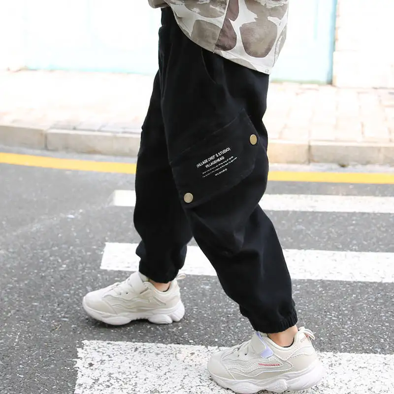 Популярные штаны-карго для мальчиков хлопковые свободные штаны в Корейском