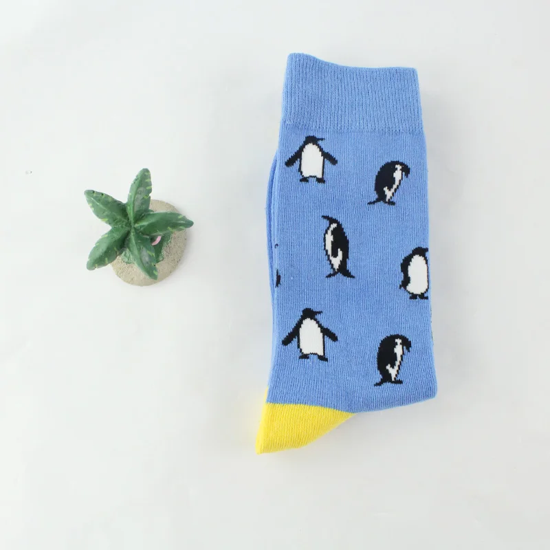 Penguin Счастливые мужские носки, женские забавные носки, новинка, хлопковые носки с рисунками животных, инопланетян, носки с начесом, мужские носки, большие размеры - Цвет: Penguin