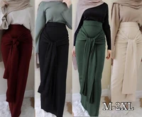 2022 women belt skirt long jumpsuit muslim bottoms bandage pencil skirts islamic lace up bodycon abaya jilbab knitting cotton du