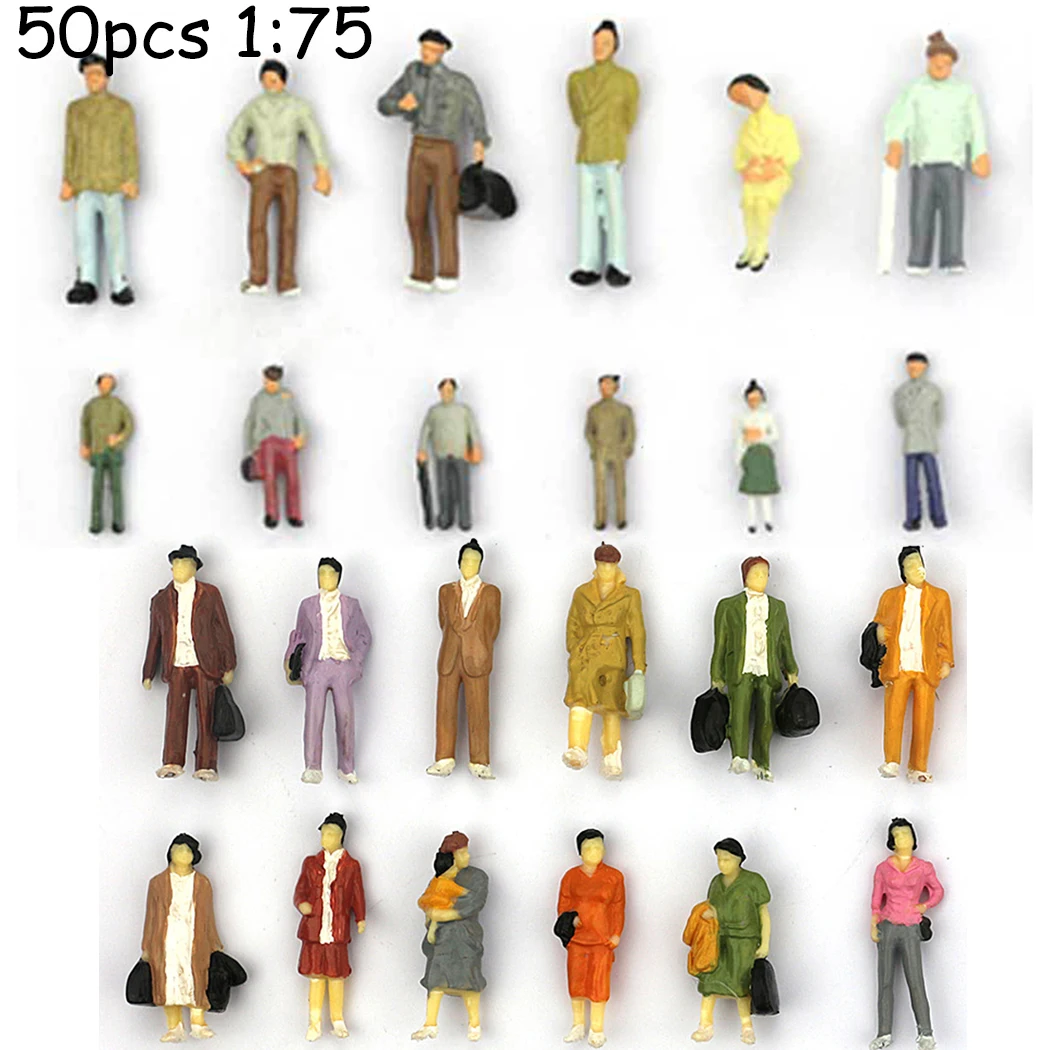 

50Pack 1:75 Scale Architecture Painted Mixed Model Figures People Sand Table Model Landscape Miniature