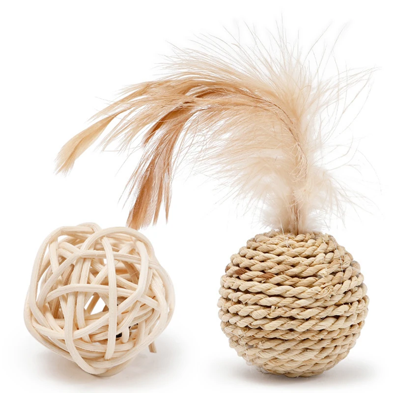 

2PCS Pet Ball Cat Toy Bunny Straw Rattan Woven Chewing Ball Teeth Cleaning Toy Training Biting Mimi Pet Supplies Pet Cat Toy