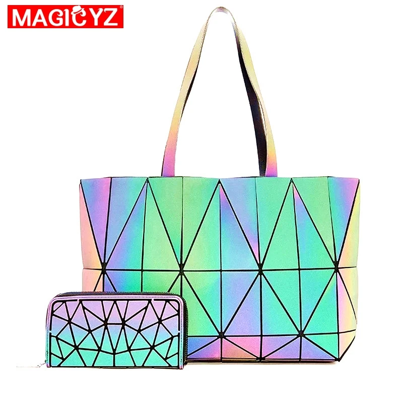 Модные светящиеся сумки большая женская сумка комплект высокого качества