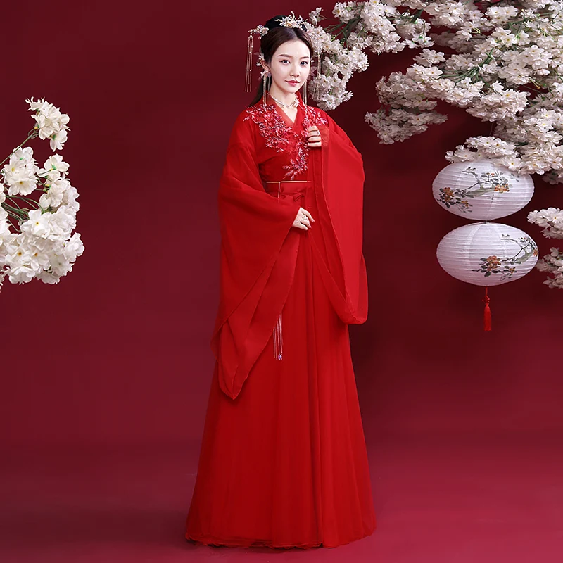 

Chinese Dress Hanfu Women Dress Chic and Classy Woman Cosplay Ancient Woman 2020 Summer New Red Fairy Skirt Suit Plus Size Skirt