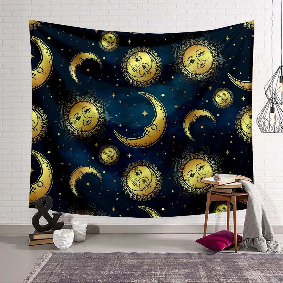 

Sun Moon Printing Tapestry Living Room Bedroom Wall Hanging Tapestry Planet Orbit Tapestry Polyester Material Washable Blanket