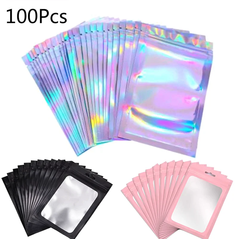 Прозрачные пакеты с молнией 100 шт. голографический пакет для хранения