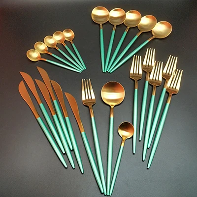 24pcs Горячая Распродажа, 4 шт./24 шт., 304 нержавеющая сталь, золотые столовые приборы, вилка, ложка, нож, столовые приборы, столовые приборы, Корейская ложка, кухонная посуда, набор - Цвет: 24pcs