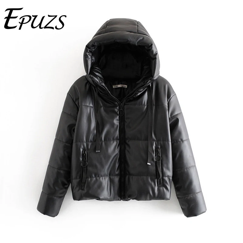 Модные черные парки из искусственной кожи женская зимняя куртка уличная одежда