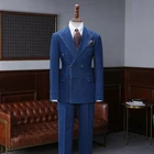 Повседневные синие джинсовые мужские костюмы из ткани Оксфорд, костюм для мужчин, Модный облегающий блейзер для жениха на свадьбу, выпускной, 2 шт. (пиджак + брюки)