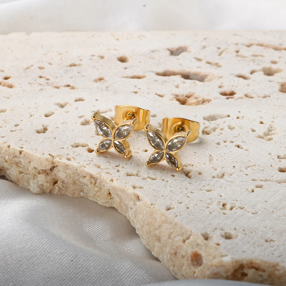 Модные мини-серьги с бабочкой Милые цветочные цирконовые серьги с кристаллами CZ для женщин и девочек на ухе.