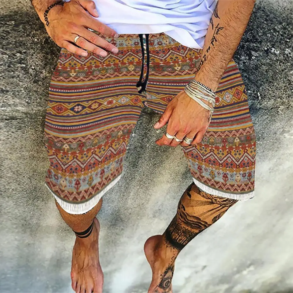 

80% Hot Sales!!! Men Shorts Straight-leg Breathable Cotton Blend Casual Retro Print Shorts for Daily Wear