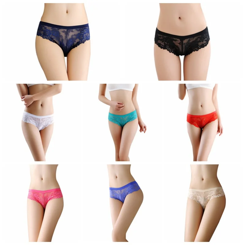 Женское сексуальное кружевное нижнее белье трусы с бантом однотонные прозрачные