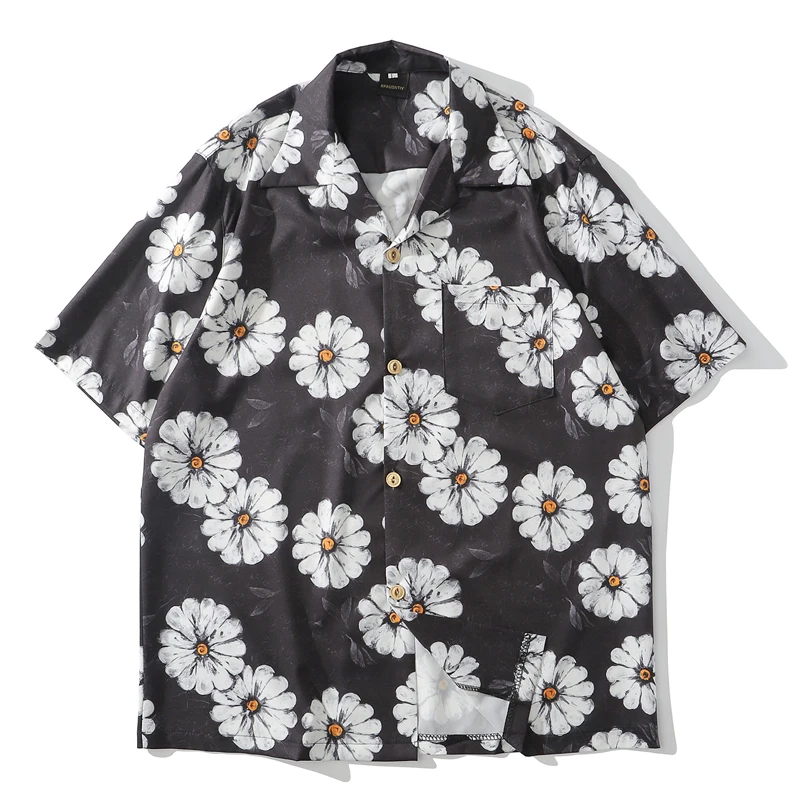 

6 colorful Daisy Flower Print Hip Hop Streetwear Summer Beach thin breathable Hawaiian vacation Shirts Men Casual Harajuku Shirt