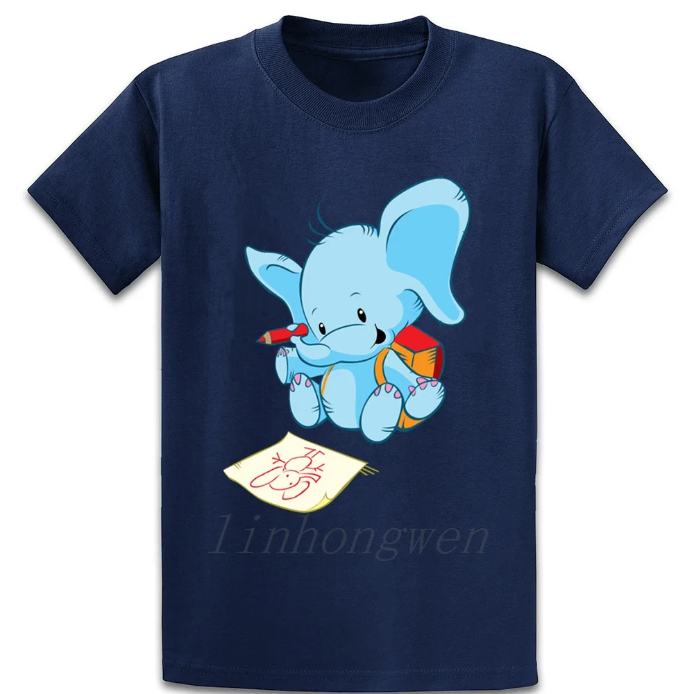 

Cartoon Elephant Painting Art T Shirt Interesting Create Breathable Letters Clothes O-Neck Cotton Summer Style Shirt