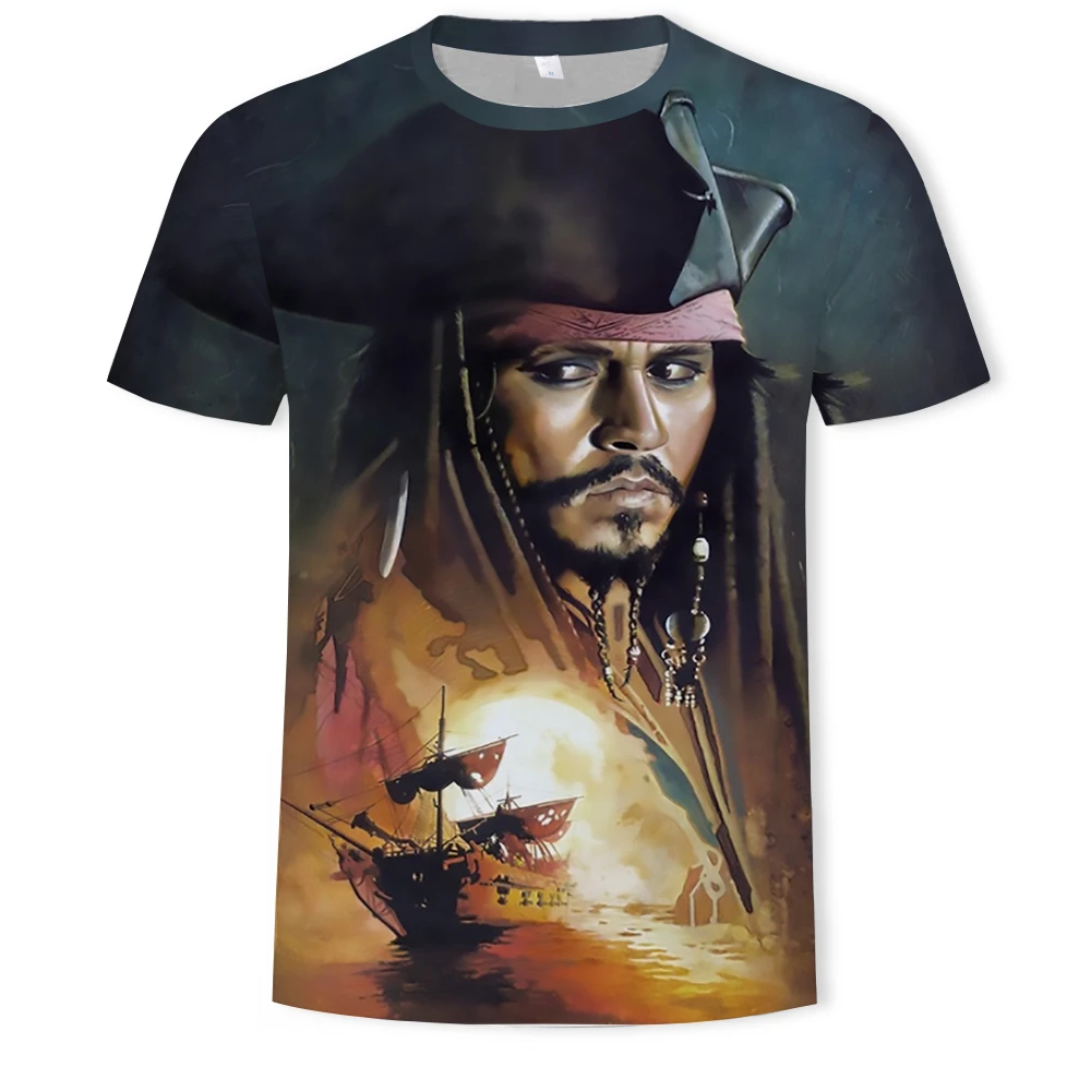 

2021 fashion latest round neck casual T-shirt 3D pirate loose version