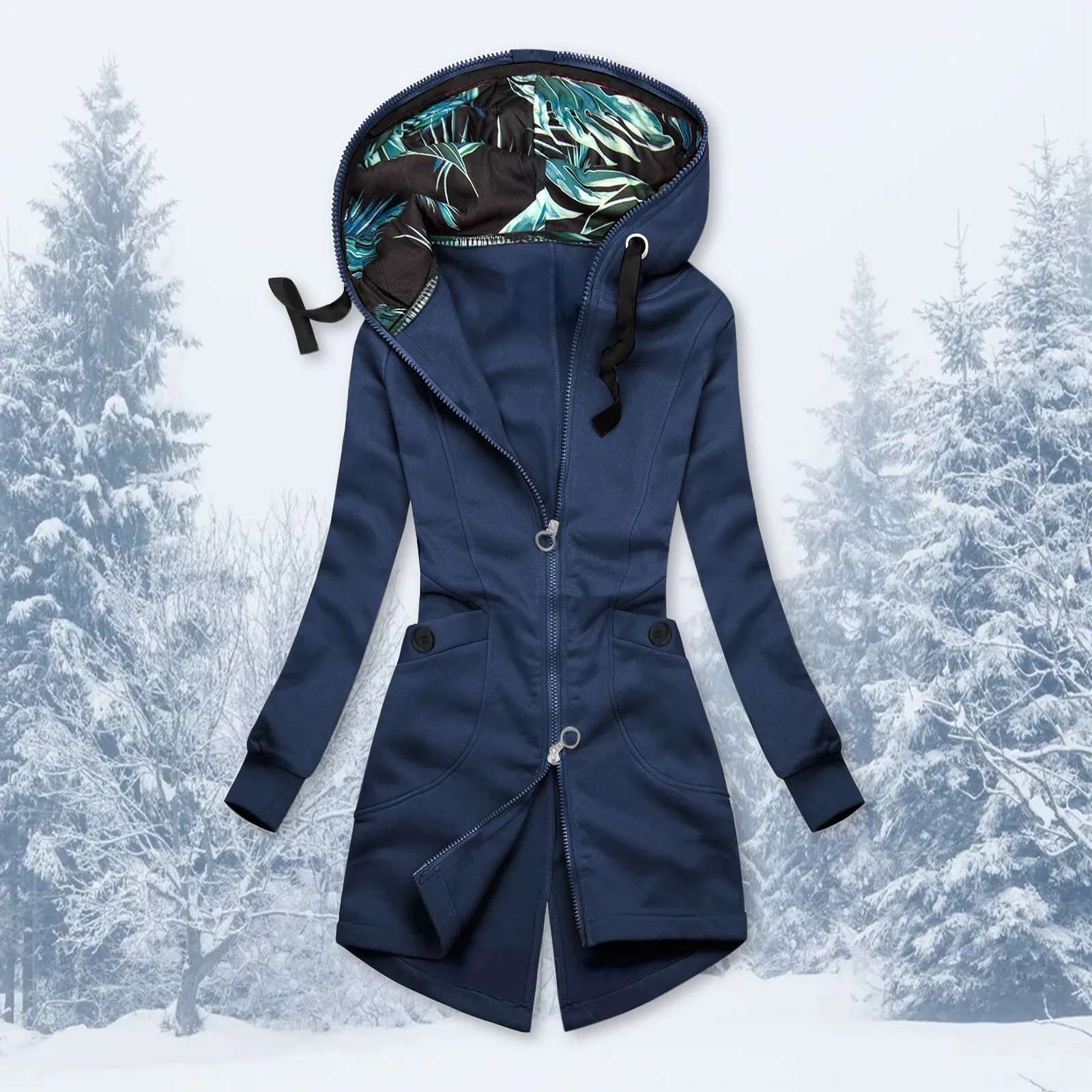 Женская однотонная толстовка с капюшоном и цветочным принтом на осень/зиму |