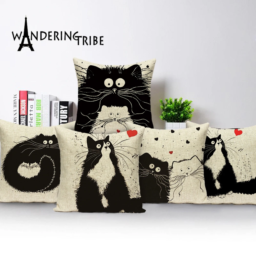 Новые дизайнерские наволочки в виде черного кота с животными на стул