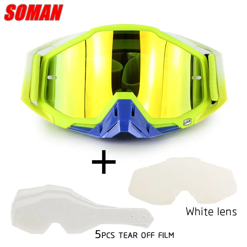 

Soman Motorcycle Riding Off-road Goggles Goggles Outdoor Glasses Set with Transparent Film and Tear Film Glasses Sunglasses