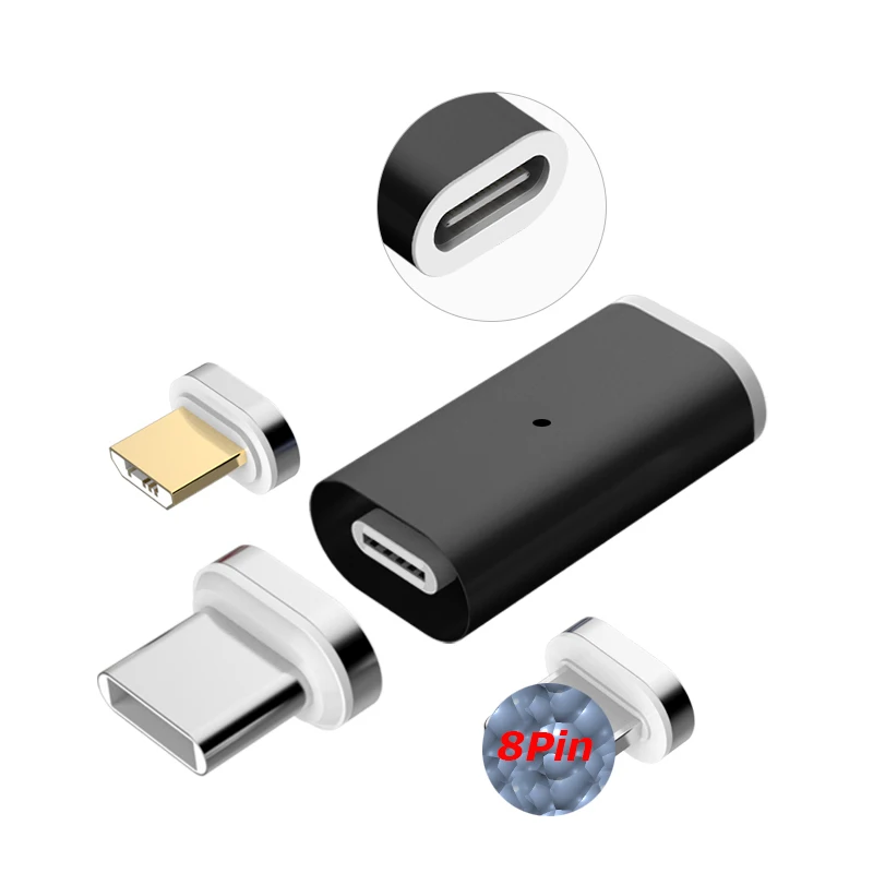 Adaptador magnético QC3.0 3A tipo C, dispositivo de transmisión de datos, compatible con Micro USB tipo C, carga magnética para