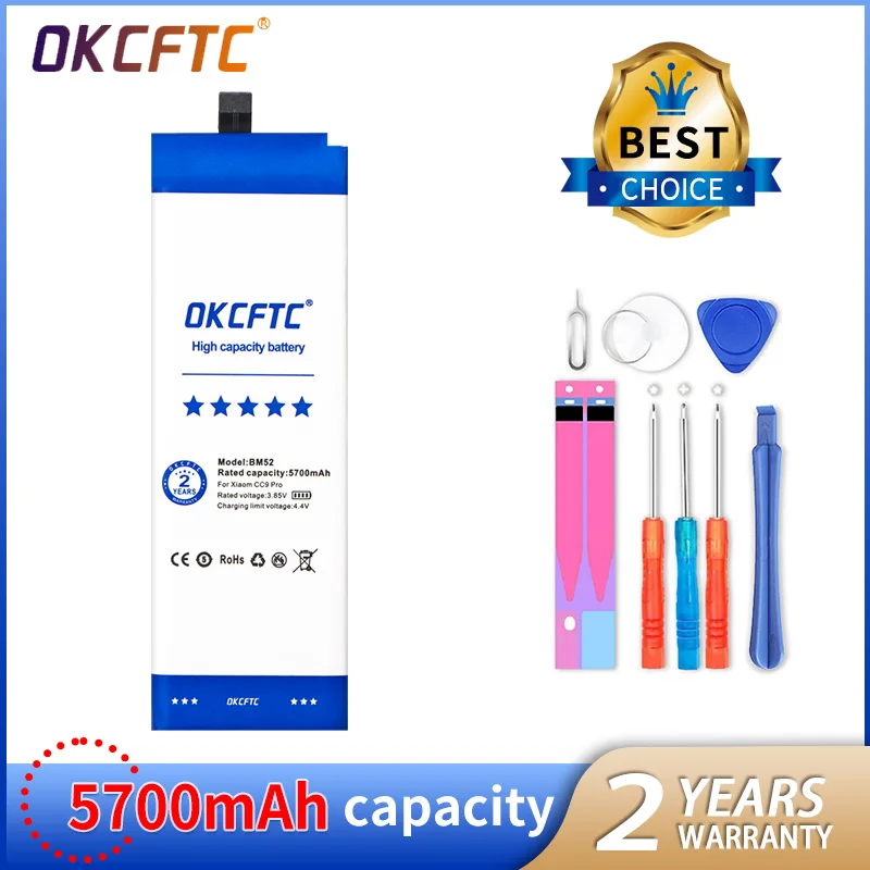 

Высококачественный аккумулятор OKCFTC BM52 5700 мАч для Xiaomi Mi Note 10 Lite / Mi Note 10 Pro / CC9pro CC9 Pro Аккумулятор + Бесплатные инструменты