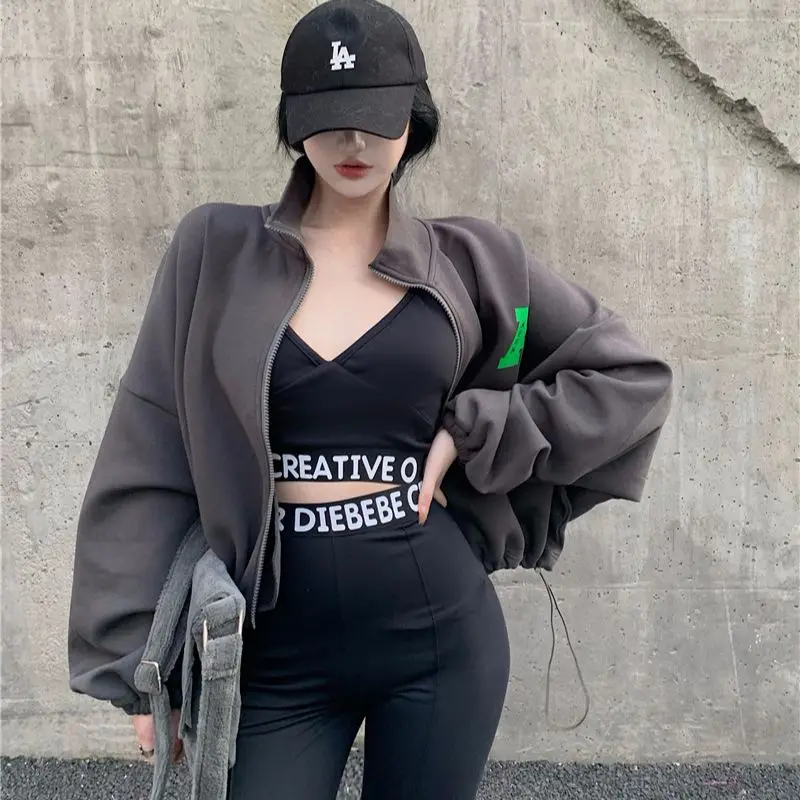Fashion Autumn Women Tracksuits Sling Pullovers &amp Elastic-Waisted Pants Zipper Coat Female 3 Piece Suit Set 2021 |