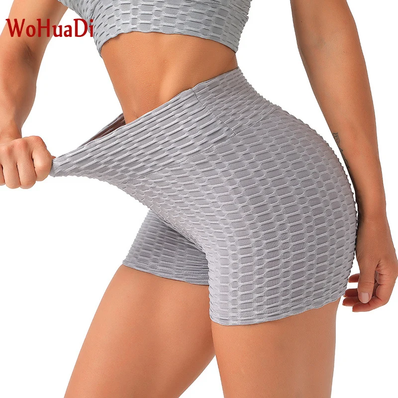 

WOHUADI Summer High Waist Skinny Sports Shorts Leggings Yoga Women Clothing Sweatpants Training Tight Dyeing Bubble Grid Pant