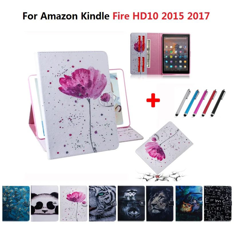 Кожаный чехол для Kindle Fire HD 10 планшета Amazon 2017 2015 Capa 1 &quotFunda + Pen Coque Cover HD10|Чехлы