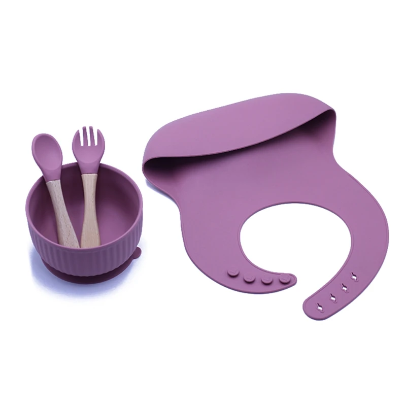 

4PCS Silicone Baby Feeding Bowl Tableware Waterproof Bibs Spoon BPA Free Dishes