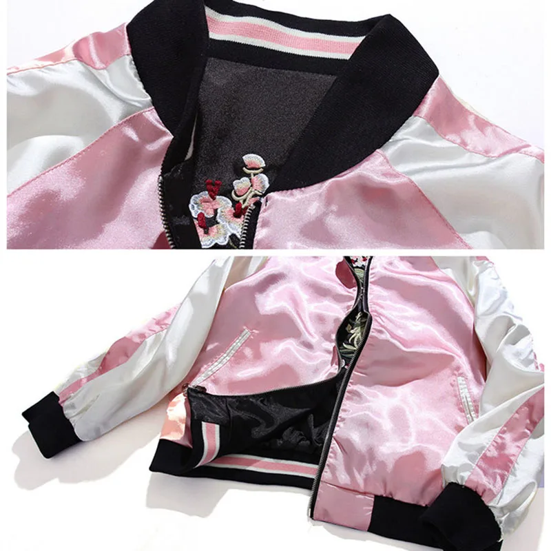 

Floral Embroidery women jacket Autumn winter 2021 New Harajuku Pilot Jacket On Both Sides Casual Baseball Jackets Coats OK561