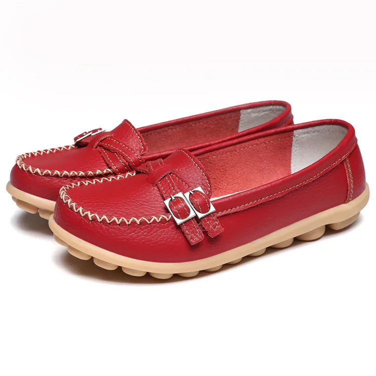 

2021 spring and autumn new cowhide soft sole flat shoes for middle-aged and old women