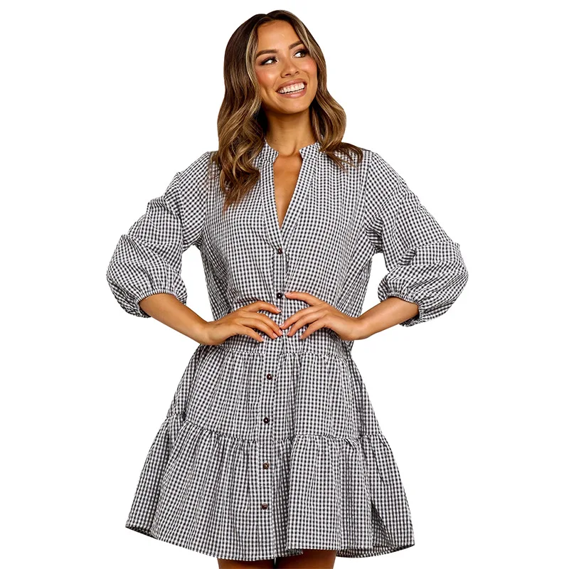 

women fashion clothing Knee-Length Three Quarter Striped Spring/Autumn Lantern Sleeve dress sexy dress women