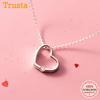 trustdavis real 925 sterling silver romantic heart white pink cz clavicle necklace for women wedding party fine jewelry ds1092
