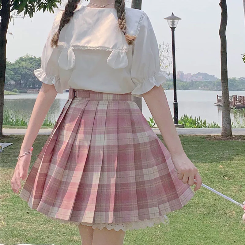 

2021 летние женские японский Kawaii Лолита Блузка с воротником в стиле «Питер Пэн», верхний край декорирован кружевом, белые милые Блузы с коротк...