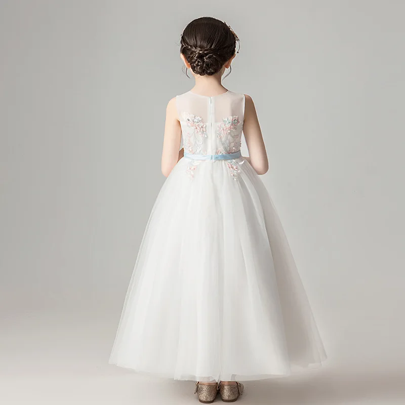 Новые Белые Платья с цветочным узором для девочек на свадьбу длинное фатиновое