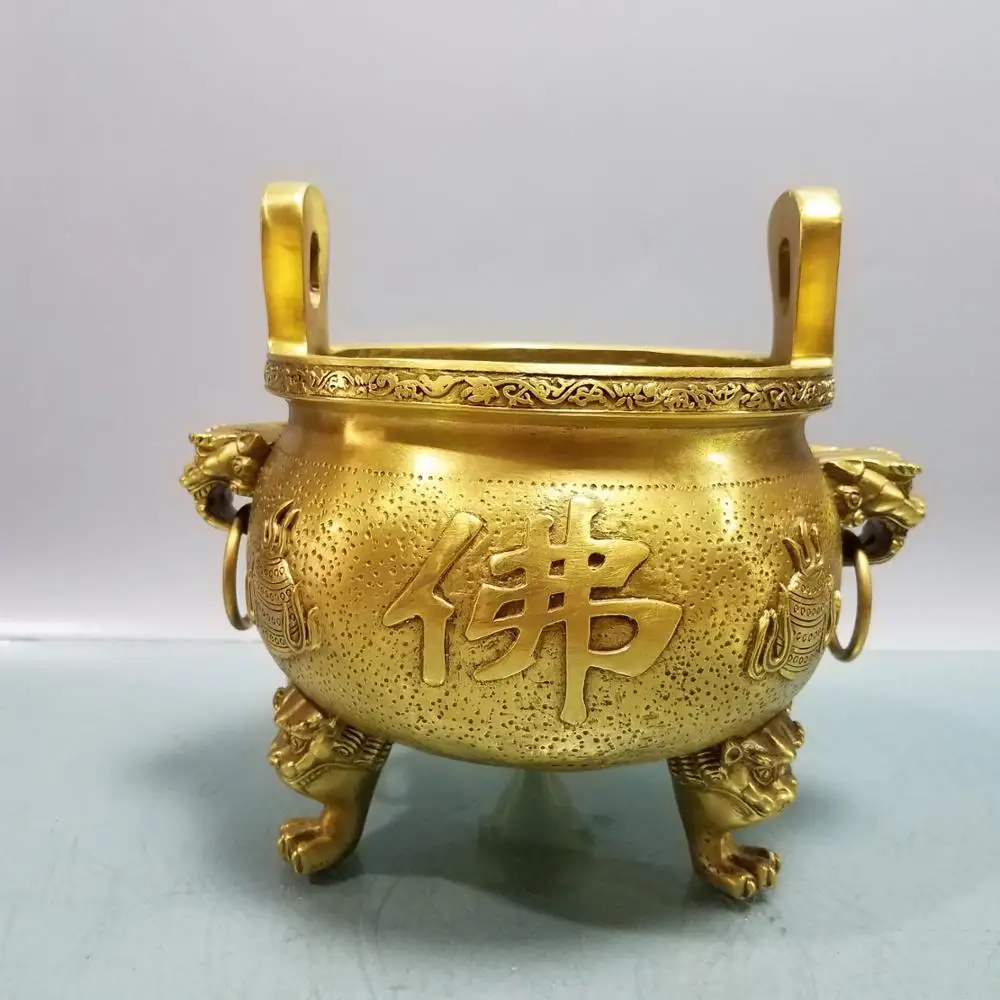 

wedding decoration Lucky China Seikos red bronze Buddha Character Furnace Ding Statue Incense burner carving Buddha burner keep