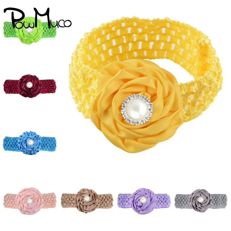 

Powmuco для малышей блестящие стразы Трикотажный костюм с цветком, упругая резинка для волос Твердые Цвет из сатина с цветочным принтом из вяза...