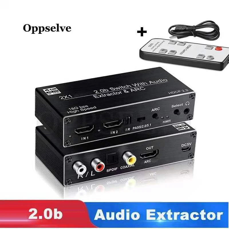 

4K@60HZ 2x1 HDMI-compatible 2.0b Switcher Audio Extractor Support HDR Apple TV4 PS4 Receiver Audio Splitter With ARC& IR Control