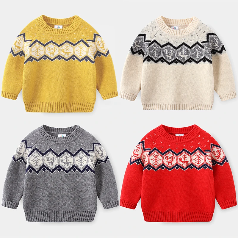 

Baby Pattern Sweater 2021 Autumn and Winter Baby Boys Clothes New Children's O-neck Print Sweater Kids Knitted Christmas Sweater