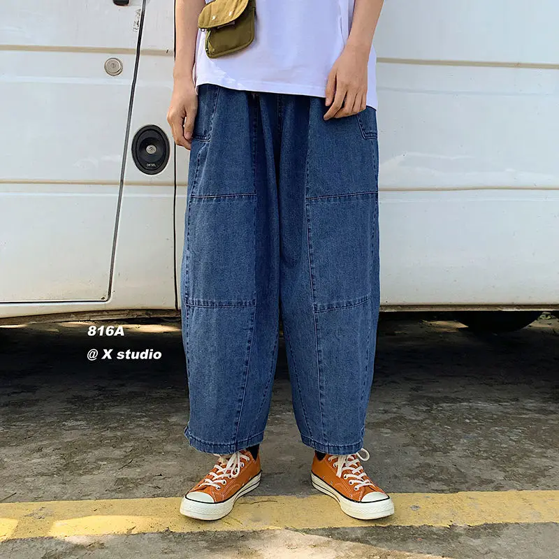 Джинсы шаровары мужские свободного покроя винтажные брюки из денима с принтом