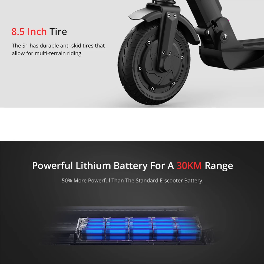 Складной электрический скутер KUGOO S1 350 Вт 30 км/ч ЖК дисплей 8 5