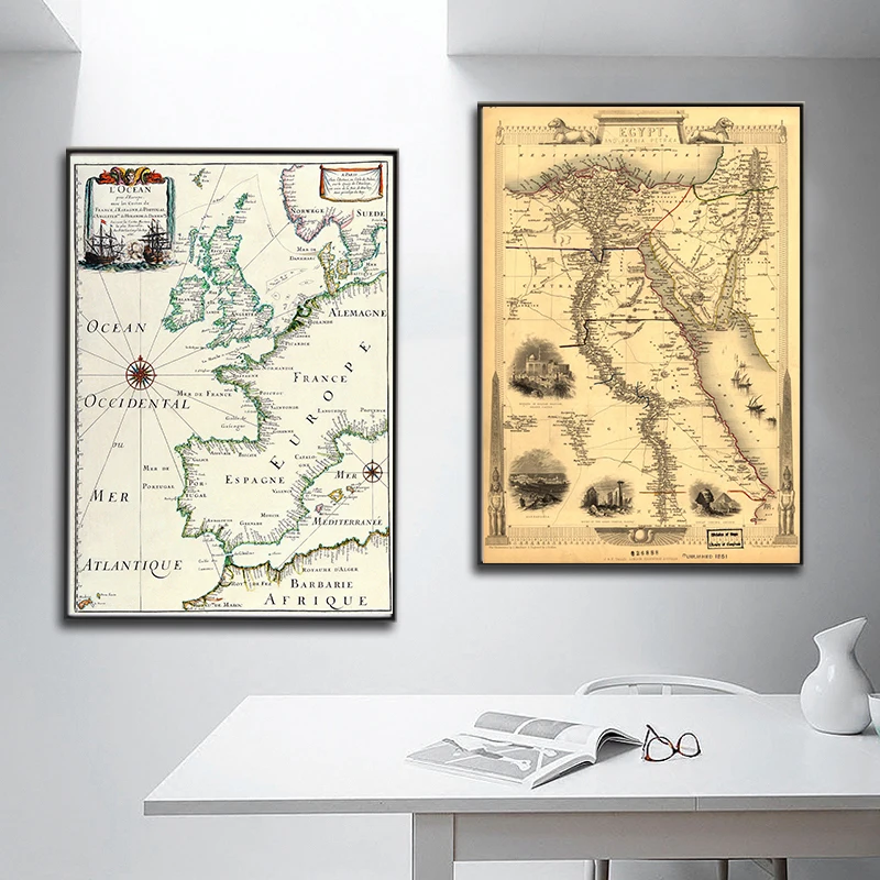 Классическая морская карта мира холст живопись плакаты и принты настенное