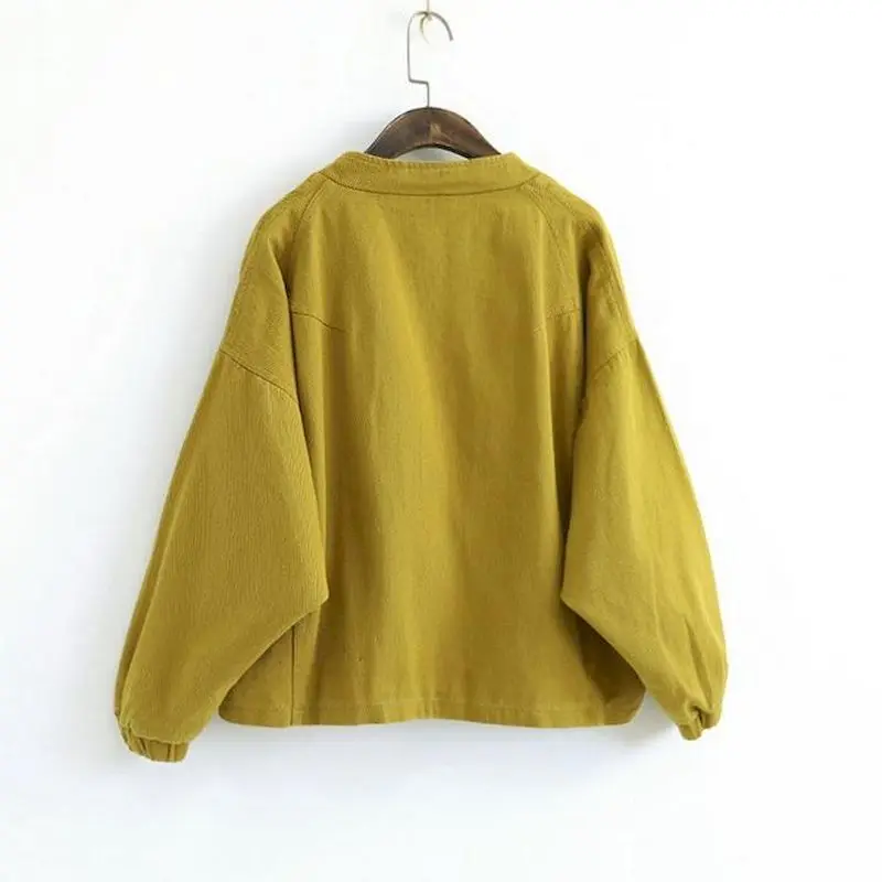 

2021 Spring New Women's Jacket Stand-up Collar Solid Color Copper Buckle Long Sleeve Short Tooling Art Coat Women Retro Clothes