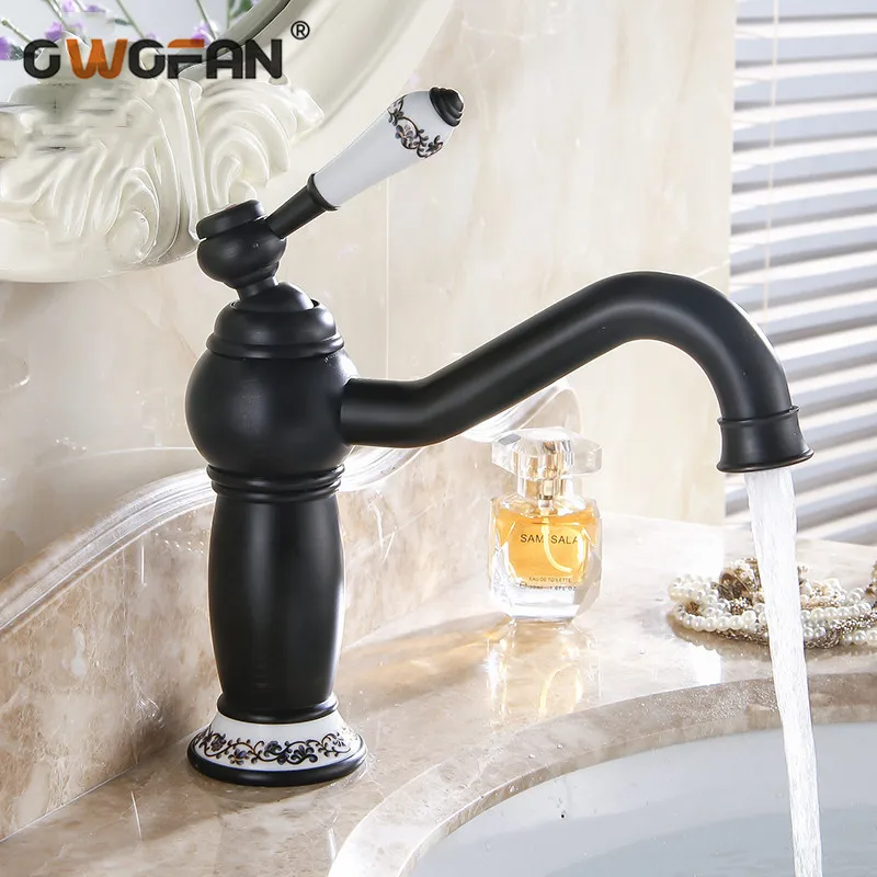 Ретро смеситель для раковины Ванная комната Черный Масло латунный кран с одной