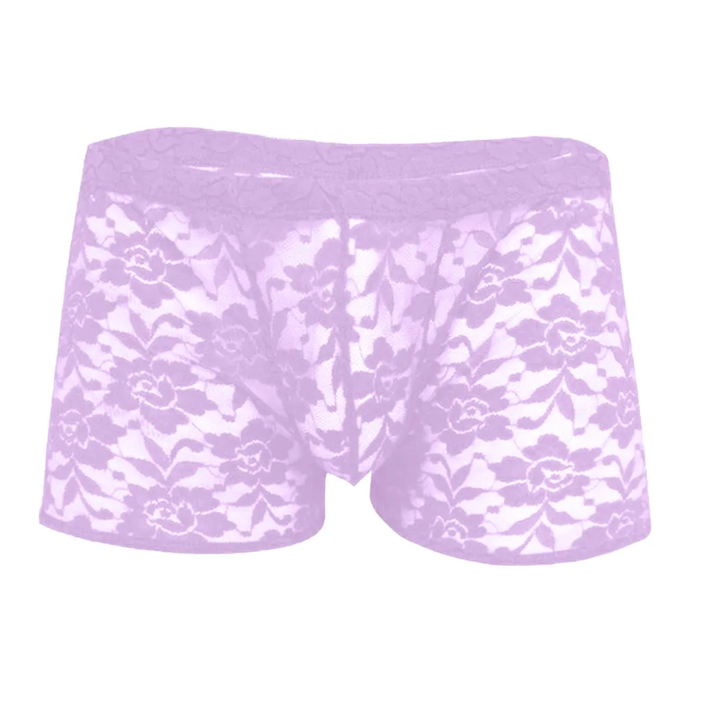 Pink Мужское сексуальное нижнее белье для мальчиков, кружевное прозрачное Сетчатое сексуальное нижнее белье с низкой талией, кружевное прозрачное однотонное нижнее белье-боксеры - Цвет: Pink