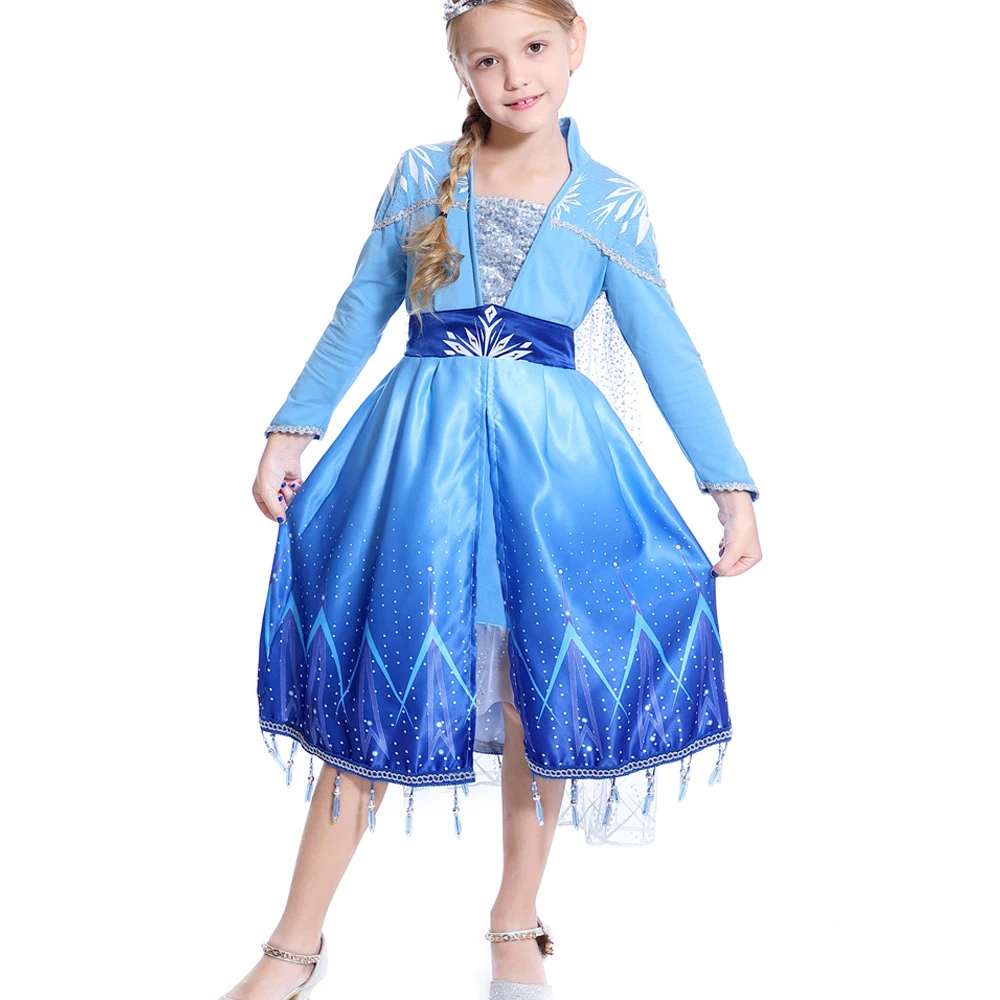 only dress Платье принцессы Эльзы 2 для девочек; зимний костюм Анны с длинными рукавами и героями мультфильмов; маскарадный костюм для костюмированной вечеринки; Карнавальные Платья на год - Цвет: only dress