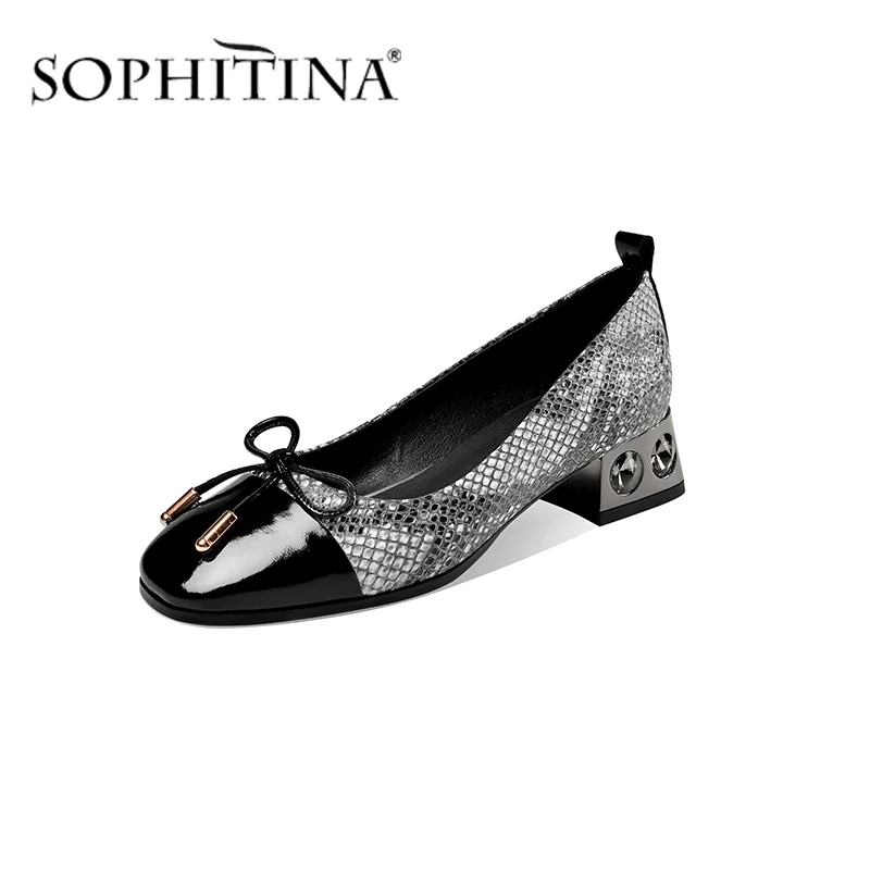 Женские Лоскутные туфли SOPHITINA элегантные лодочки с принтом питона из коровьей
